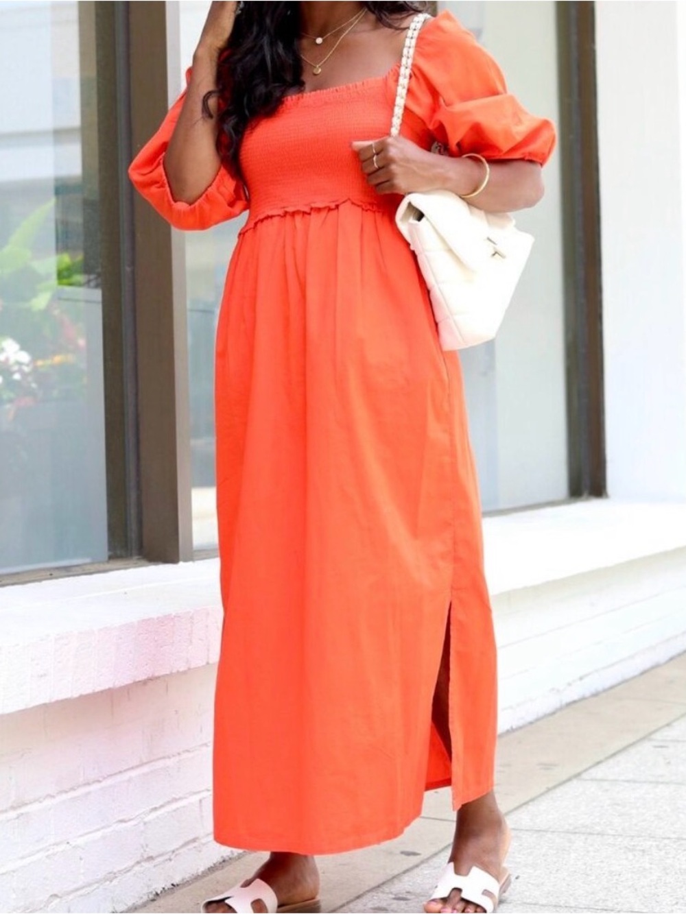 Free Assembly Smocked Puff Sleeve Midi Dress